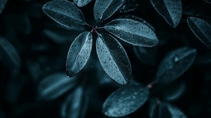 Dark abstract leaves in moody lighting captured in monochromatic macro composition emphasizing texture contrast pattern and symbolic visual depth of nature in emotional natural balance