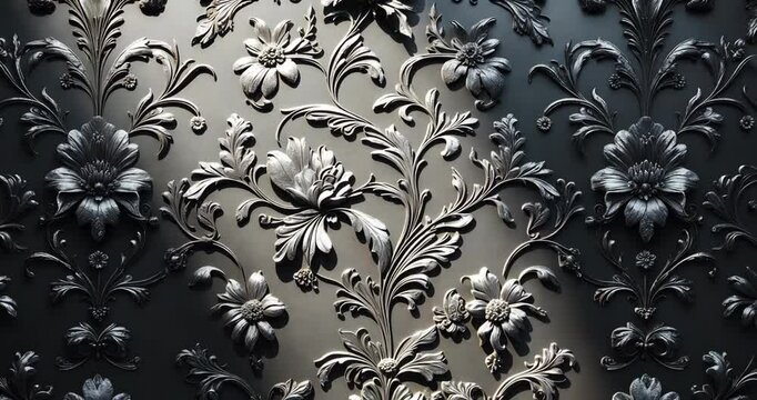 Black floral decoration featuring blooms and curls in a vintage style.