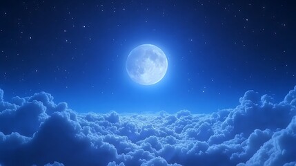 Full moon above clouds at night.