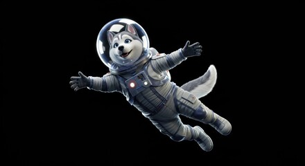 A playful astronaut dog floats in space, surrounded by stars, showcasing a whimsical adventure - perro husky siberiano