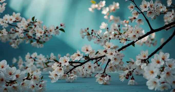 Clusters of white cherry blossoms.