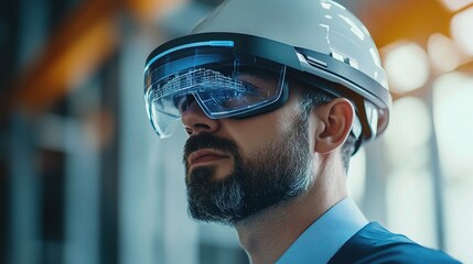 Engineer Using Augmented Reality Glasses for Technical Visualization
