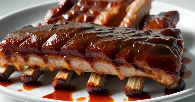 A barbecue of grilled pork ribs