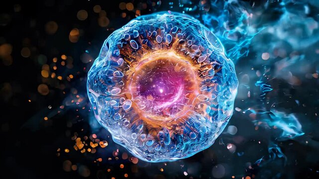 video of Cell division process isolated against a black background.
