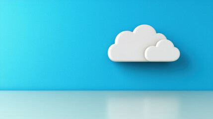 Cloud base file storage minimalist white cloud icon on blue background symbolizes modern cloud based file management