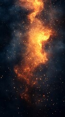 Fototapeta premium Fiery Orange and Gold Nebula Against a Starry Sky