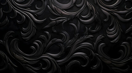 Dark elegance: A mesmerizing tapestry of embossed floral swirls in deep black, creating a rich, mysterious ambiance.