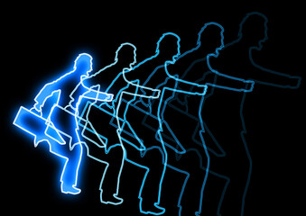 ビジネスの概念で黒背景に走るビジネスマンのシルエットイラスト