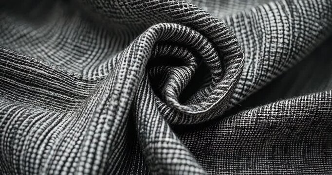 Black and white cotton fabric texture backdrop. Close-up of canvas textile material.
