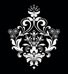 Damask graphic ornament. Floral design element. Black and white vector pattern.