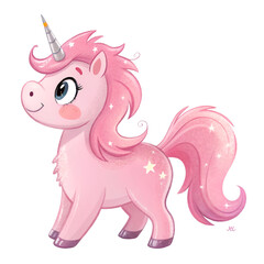 Pink unicorn toy isolated on a white background.