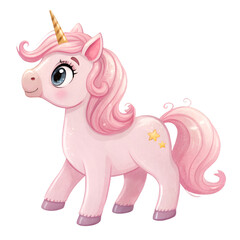 Pink unicorn toy isolated on a white background.