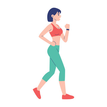 Short hair confident young woman walking for fitness and health outdoors