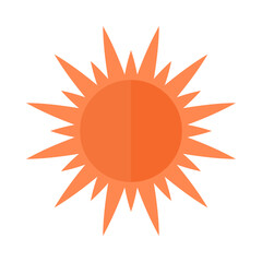 Simplistic orange sun with sharp, radiating rays. Ideal for weather forecasts, climate discussions, summer themes, renewable energy concepts and childrens educational materials. Minimalist flat