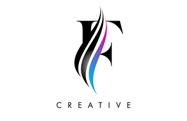 F letter Logo Icon serif font with Creative swoosh curves and elegant design vector