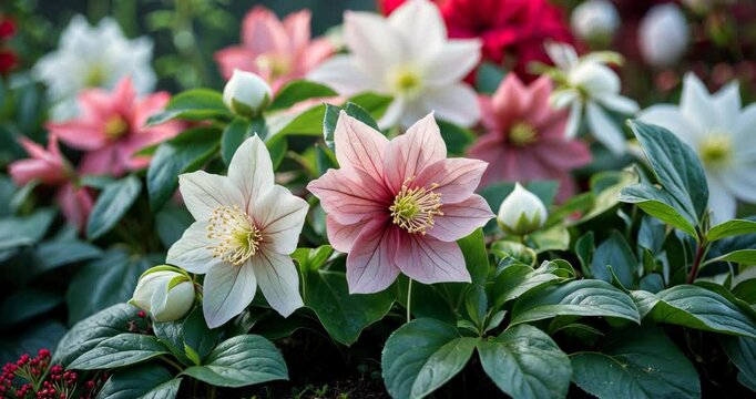 Christmas Rose Helleborus Flower in the garden, close-up, macro shot. A winter-blooming plant suitable for pots and planters.