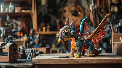 Colorful Decorative Dragon Figurine in Artisan Workshop