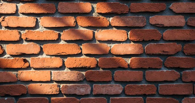 Brick wall illuminated by sunlight in the daytime.