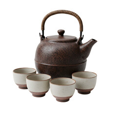 traditional japanese tea set with ceramic teapot and cups isolated on transparent background