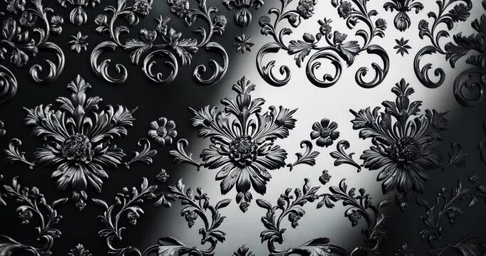 Black floral decoration featuring flowers and curls in a vintage style.