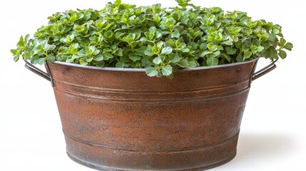 Fototapeta premium Potted plant in large rustic terracotta container against white background representing garden cultivation container planting and indoor outdoor home gardening concept