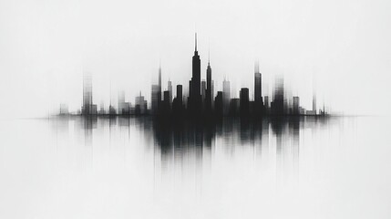 Obraz premium A minimalist skyline of skyscraper silhouettes, blending simple lines and varying heights to represent urban innovation, on a white backdrop. 
