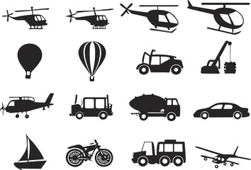 Unveiling the Diversity of Modern Transportation: Helicopters, Balloons, Airplanes, Cars, Trucks, Motorcycles, Boats, and Cranes