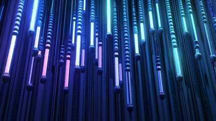 Abstract neon light tubes falling background.