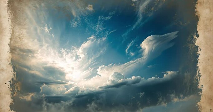 Abstract storm clouds on a textured background of paper. The image showcases a prominent grain pattern discernible at 100%.