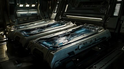 Obraz premium Futuristic storage containers in a spaceship