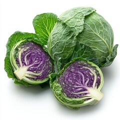 Obraz premium Natural cabbage cut in half on white background. Generative AI