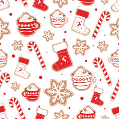 Christmas Seamless Pattern. Christmas and New year Holiday Repeatable Pattern. Decorative Elements Texture for Wallpaper, Gift Wrapping paper, Gift Card or Banner Template or Fabric Textile Prints.