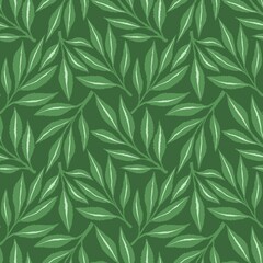 Seamless Elegant Leaf Pattern in Vintage Green	