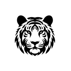 Fototapeta premium Fierce Tribal Tiger Head Logo Vector, Wild Animal Face Illustration, Black and White Ink Tattoo Design, Majestic Jungle Predator, Powerful Big Cat Emblem, Wildlife Art, Mascot Symbol, Graphic Icon