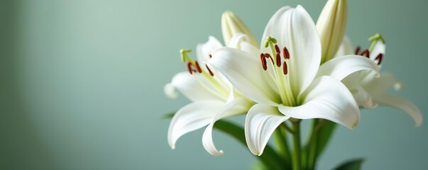 Obraz premium White Lily flower bouquet with delicate petals and green stems, purity, decoration