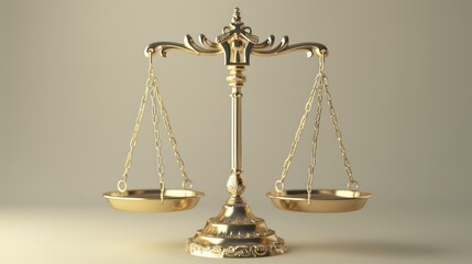 A close-up of the scales of justice, perfectly balanced against a neutral background.