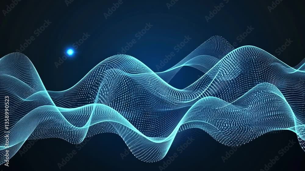 Poster futuristic data stream with waves and particles in blue color generative ai