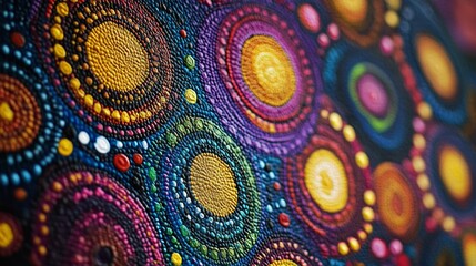 Vibrant abstract modern aboriginal dot painting background showcasing rich colors and patterns