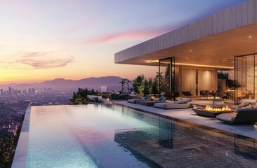 Fototapeta premium Luxury penthouse with infinity pool and city views