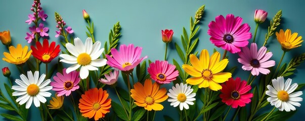 Obraz premium A beautiful bouquet of wildflowers and herbs showcasing a diverse botanical collection in a vibrant summer composition, organic, garden