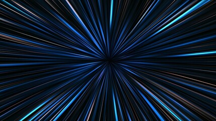 The image shows an abstract design of numerous dark blue and black lines radiating outwards from a central point, creating a burst or zoom effect.