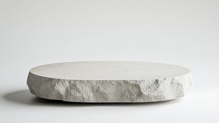 A polished oval-shaped concrete podium with a light stone texture, giving a neutral and elegant touch, centered on a white background. 