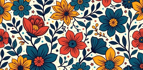 Abstract and groovy floral pattern with vibrant colors and intricate doodle designs,  floral,  pattern
