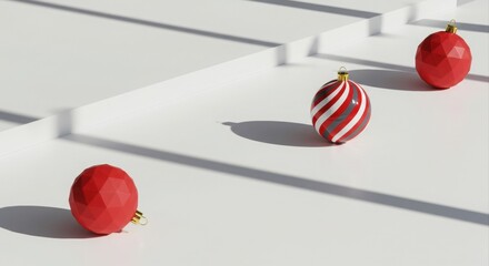 Christmas ornaments, red and striped.