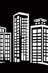Monochrome Metropolis: Stylized High-Rise Buildings in a Cityscape Setting