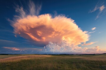 Dramatic sky over grassland landscape