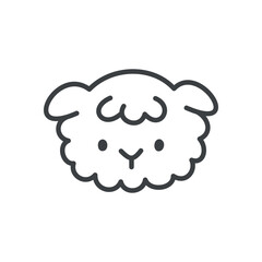Cute lamb icon. Hand drawn monochrome illustration of a little sheep head isolated on a white background. Kawaii spring sticker. Vector 10 EPS.
