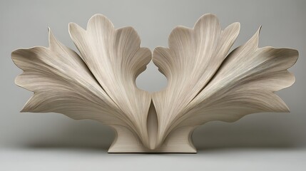 Sculptural Wood Art: Symmetric Floral Motif with Light Beige Tones