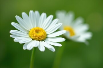 Obraz premium A close-up shot of a single bright yellow daisy in full bloom, showcasing its delicate white petals and vibrant green stem, flower, plant