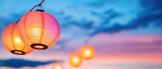 Fototapeta premium Glowing paper lanterns at dusk